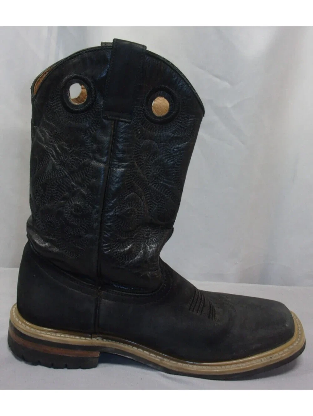 DESIGNER POTRERO WESTERN SQUARE TOE HEAVY SOLE MIDCALF COWBOY BROWN BOOTS SIZE 6
